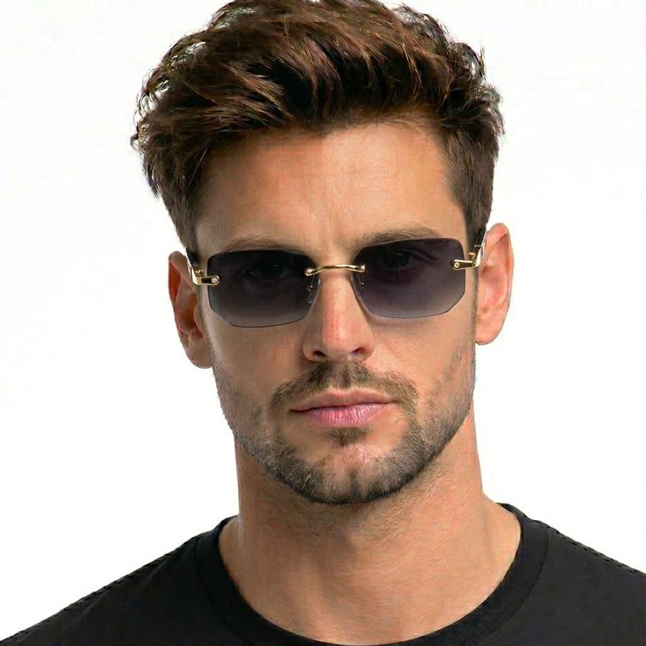 Rimless Rectangular (or Hexagonal) Sunglasses